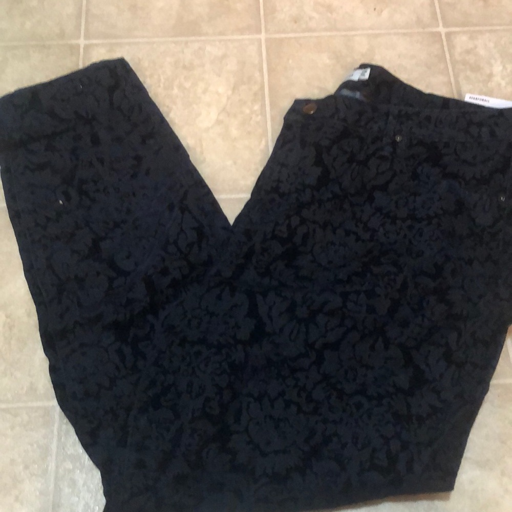 Very dark navy velvet jacquard print jeans NWT